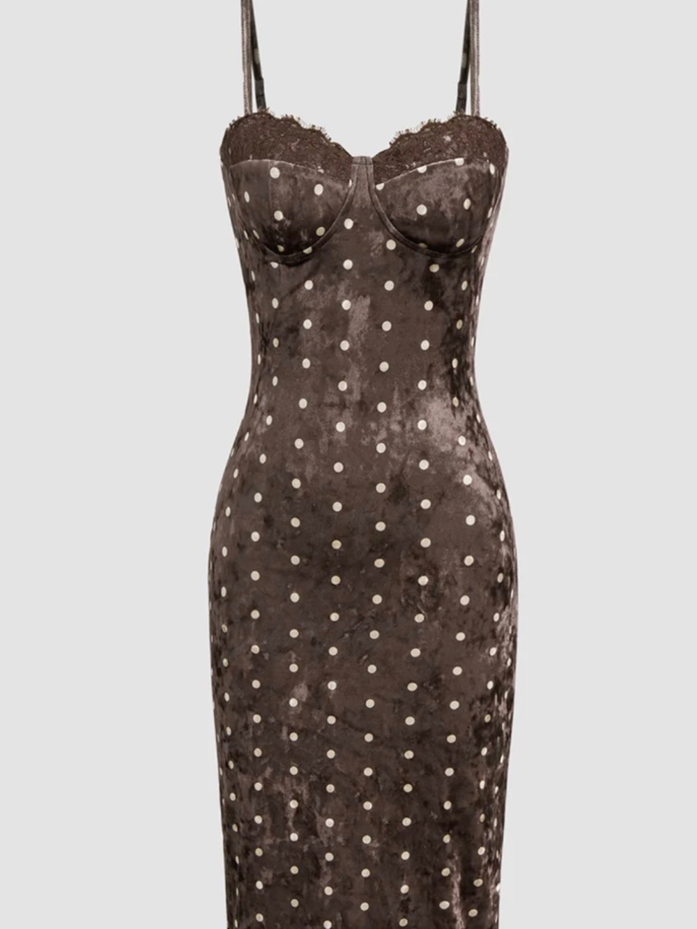 Commense Velvet Polka Dot Lace-Trim Cami Midi Dress